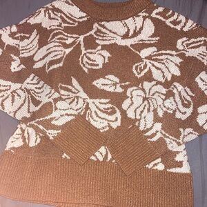 Brown and White Floral Sweater